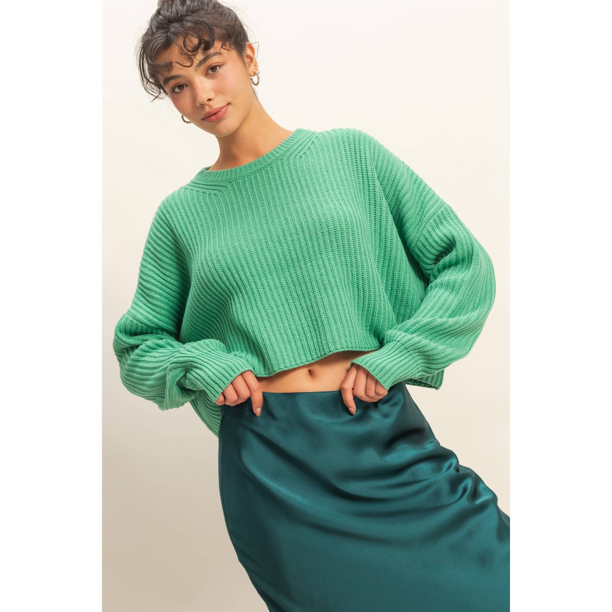 Double Zero - Wholesale Knit Sweater - Women's - Cropped Knit Sweater With Crew Neck17