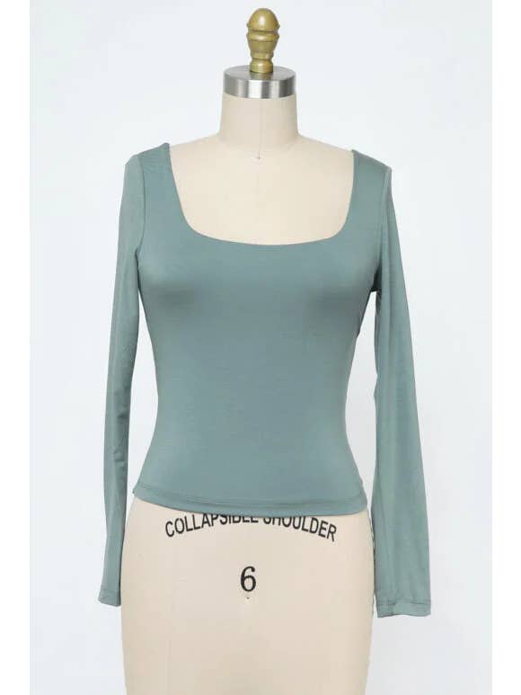 Final Touch - Wholesale Knit Top - Women's - Double Layered Square Neck Basic Top - T1710953