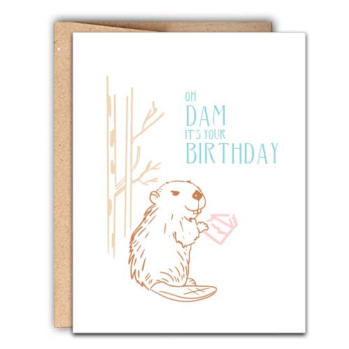 Oh Dam Beaver verjaardag briefdruk kaart voor wholesale door Stack Paper Press