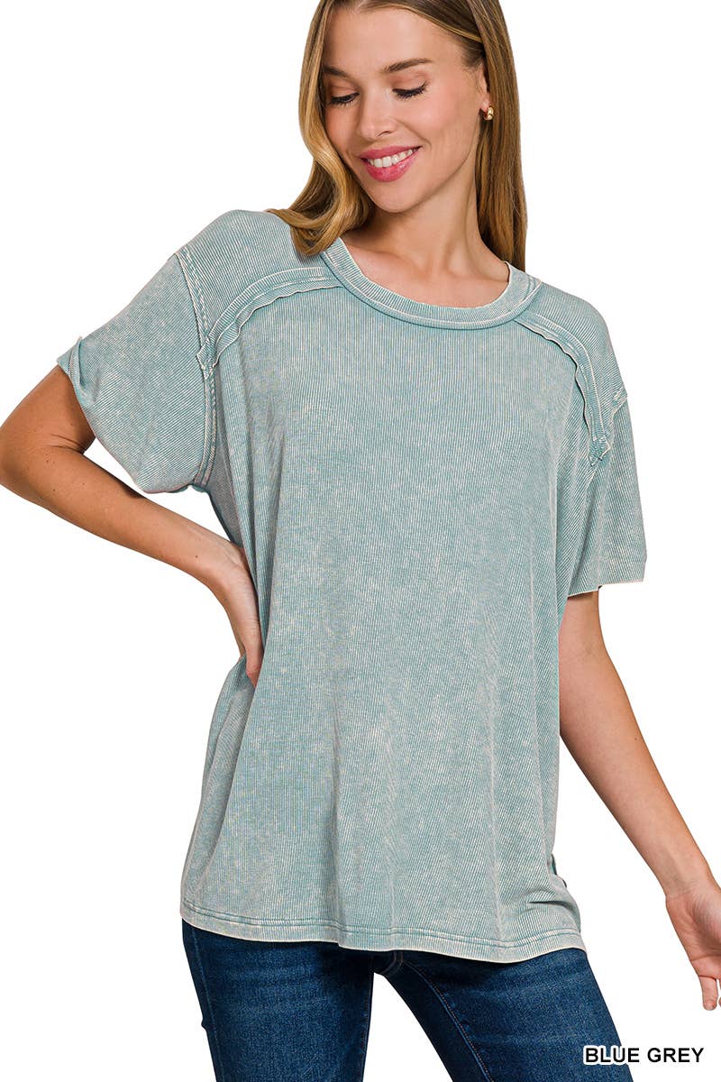 42POPS – Großhandel Strickoberteil – Damen – Geripptes Kurzarm-Oberteil mit Bootsausschnitt.12