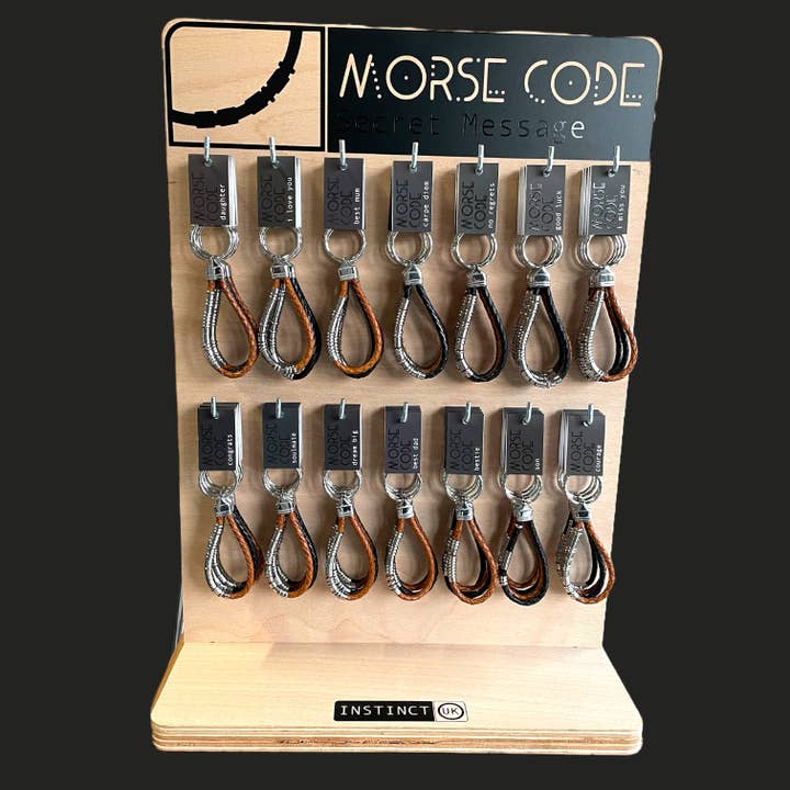 Morse Code Keyrings Full Display for wholesale by Instinct UK