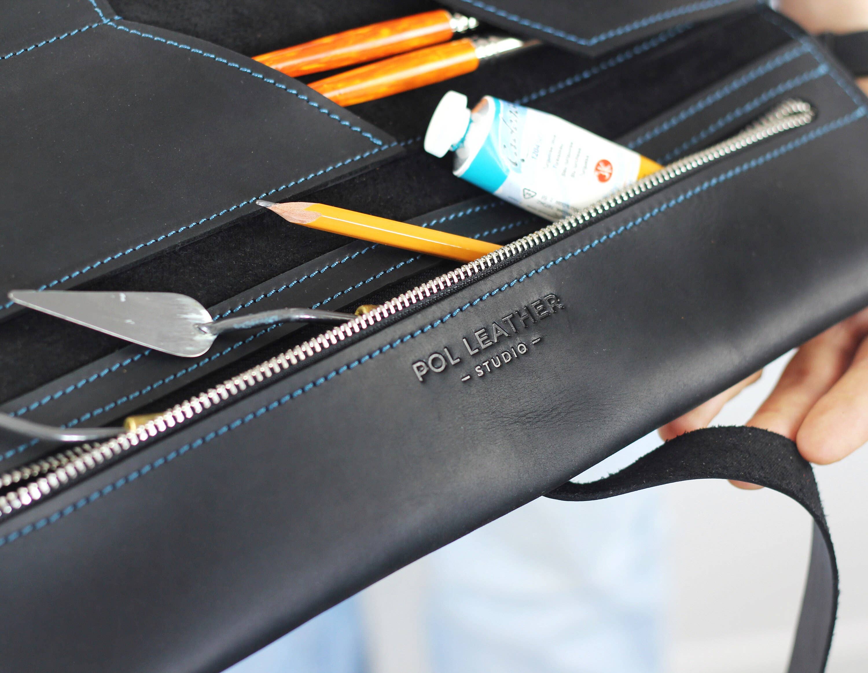 Pol Leather Studio - Wholesale Pencil Case/Pouch - Leather Pencil Roll,  Gift For Painter, Brush Case10