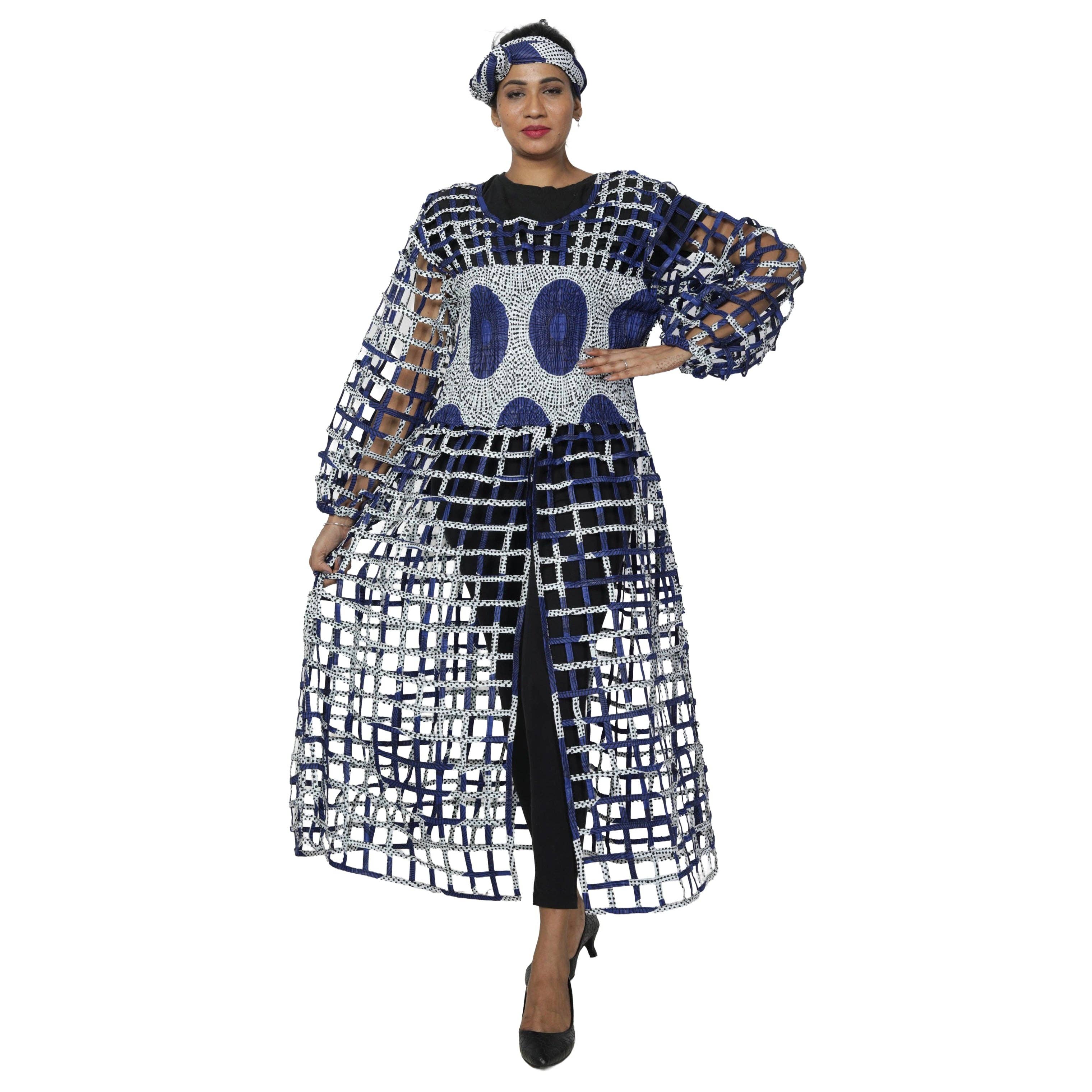 African Stars - Wholesale Dress - Women's - Women's Long Sleeve Smocked Bodice Cage Dress -- FI-ST1223
