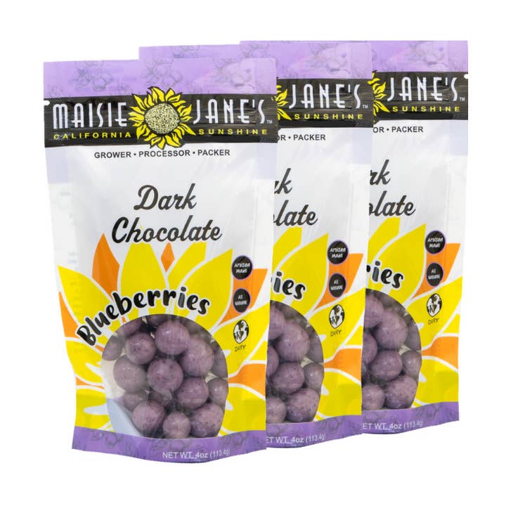 Maisie Jane’s - Wholesale Chocolate Covered Sweets - Dark Chocolate Blueberries 4 oz. - Reclosable Pouch0