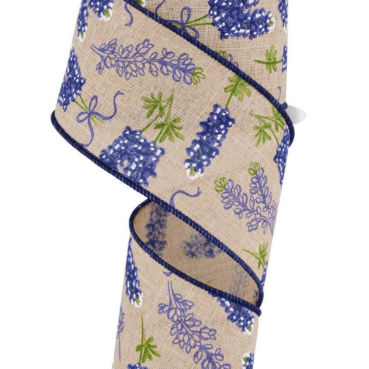 2.5"X10Yd Bluebonnet Pattern Natural/Blue/Green RGF108518 for wholesale by DecoExchange