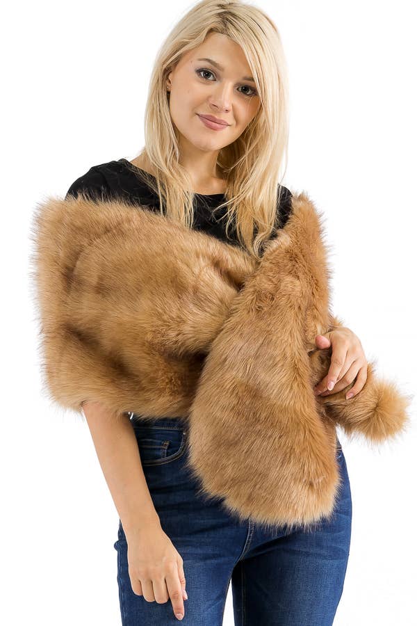 Cap Zone - Wholesale Scarf - Women's - Luxury Faux Fur Satin Lined Stole Shawl Scarf13