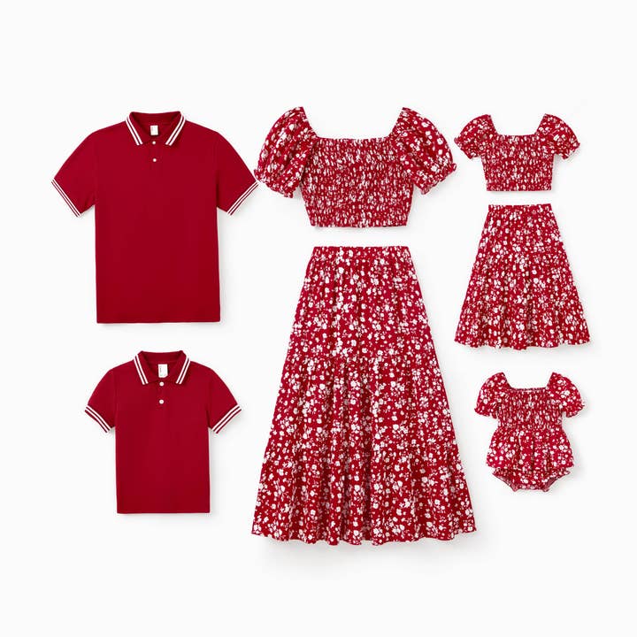 Ensemble coordonné rouge assorti pour la famille de la Saint-Valentin : polo ou ourlet pour la vente par PatPat Matching