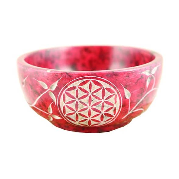 Hand Carved Soapstone Smudge Bowl - Red Flowers for wholesale by Designs by Deekay Inc.