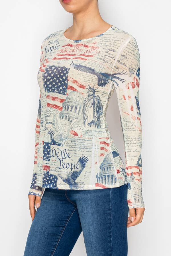 Sparkly mesh top with RED WHITE AND BLUE OLS-4847BG FREEDOM for wholesale on Faire1