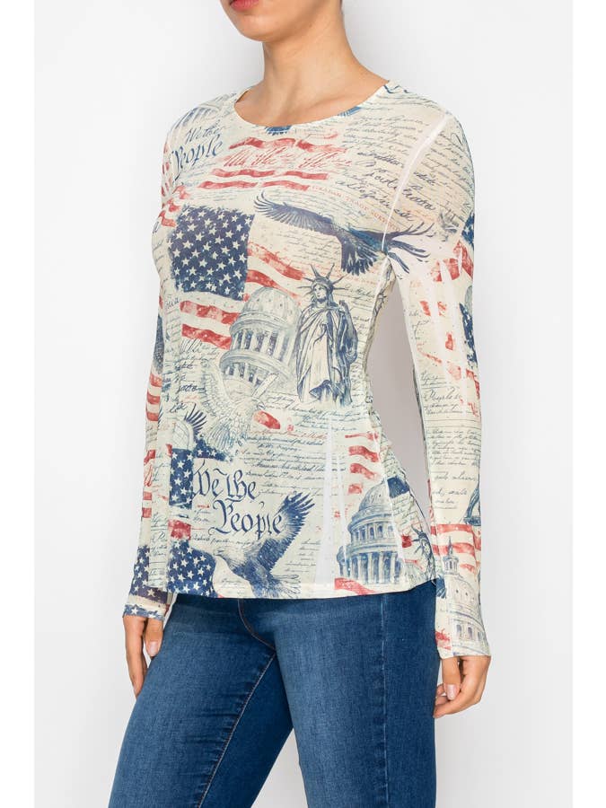 Sparkly mesh top with RED WHITE AND BLUE OLS-4847BG FREEDOM for wholesale on Faire1