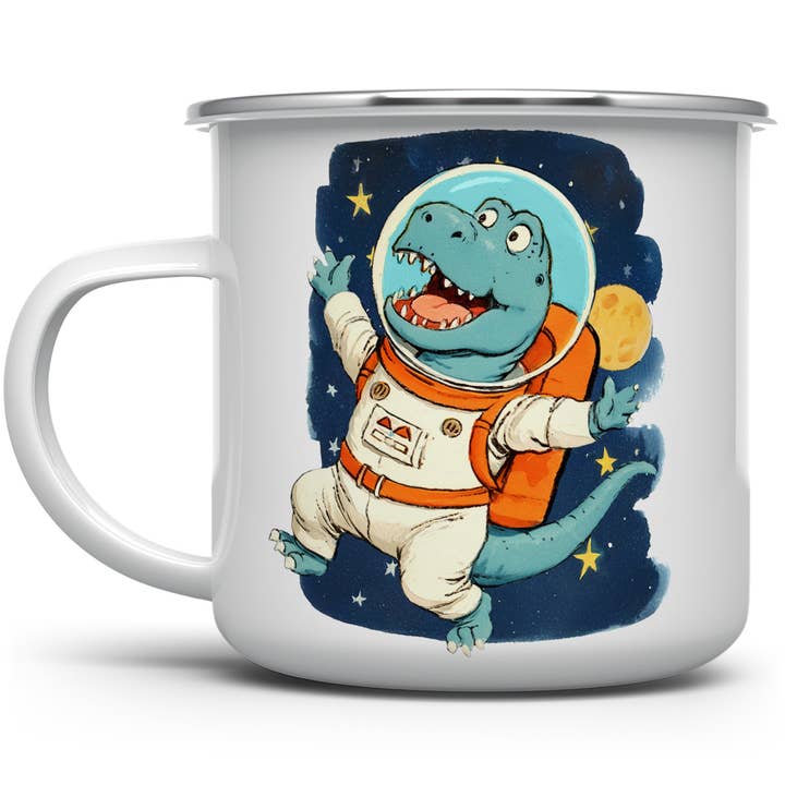 Space Astronaut Dinosaur Enamel Camp Mug, Fun Sci Fi Gifts for wholesale by Loftipop