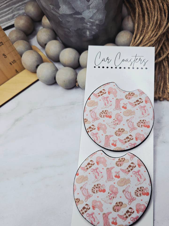 Pink Western Car Coasters for wholesale by Woody Bee Creations