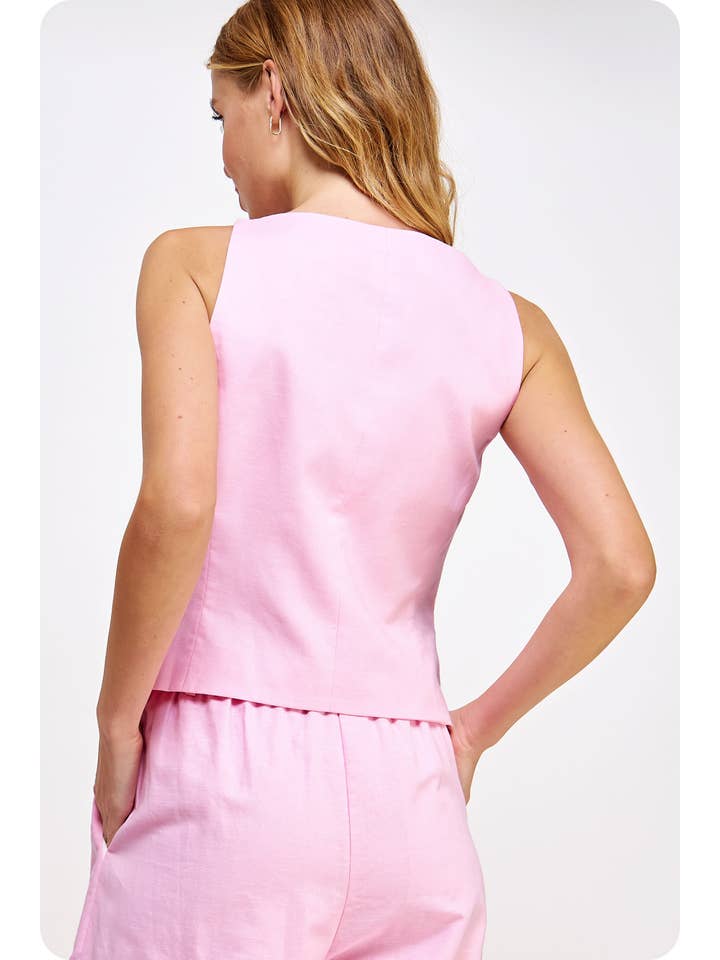 Strut & Bolt - Wholesale Suit Vest - Women's - Button Down Linen Vest With Contrast Piping Detail