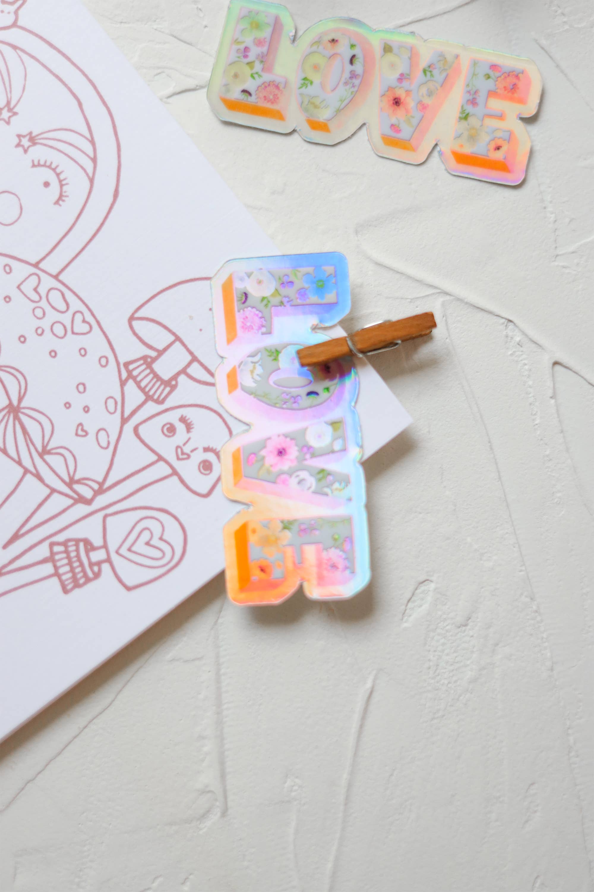 Stephanie Tara Stationery - Wholesale Sticker - Holographic Retro Floral Love Sticker2