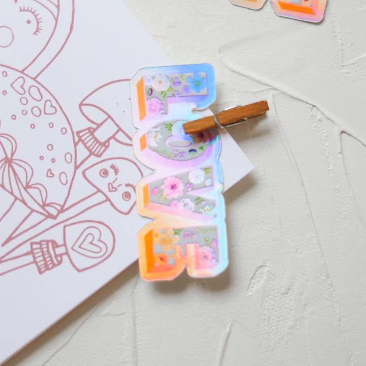 Stephanie Tara Stationery - Wholesale Sticker - Holographic Retro Floral Love Sticker2