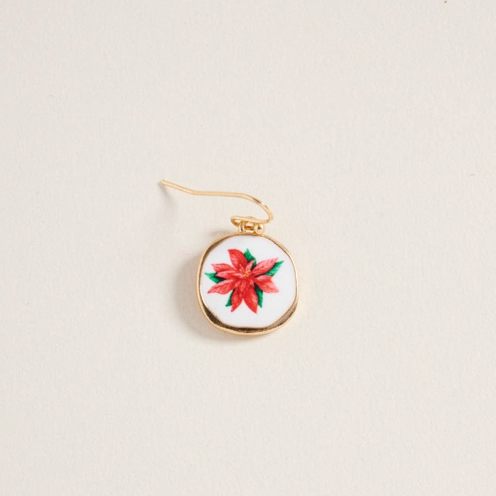 Gold Christmas Poinsettia Enamel Stone Hook Earrings for wholesale on Faire2