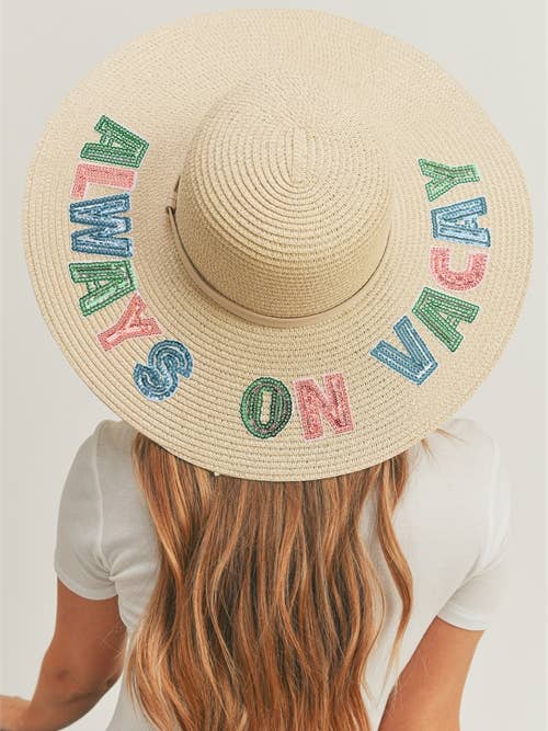 Sequin Letter Always On Vacay Floppy Hat for wholesale by MYS Wholesale Inc