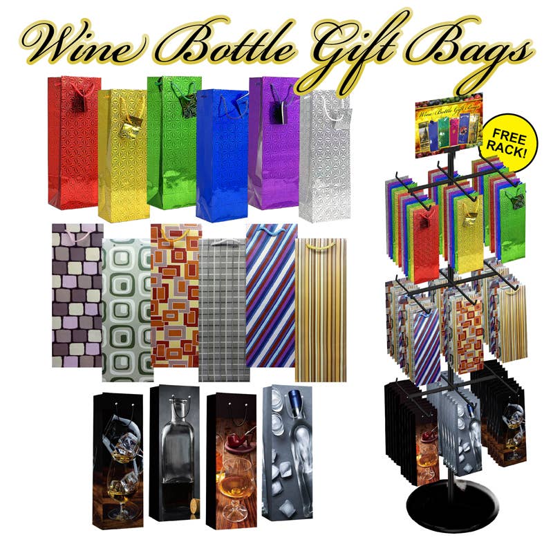 Deluxe Import Trading - Wholesale Gift Bag - 288 Pc Wine + Bottle Gift Bags 288 Pc Display0