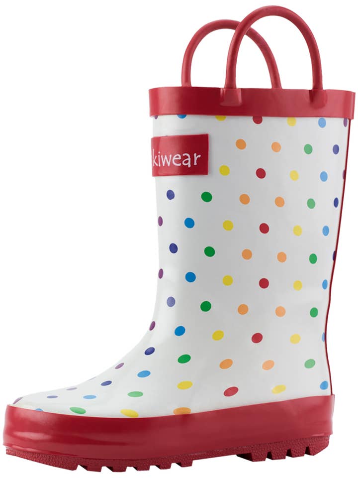 Oaki - Wholesale Rain Boots - Kids - Loop Handle Boots, Rainbow Polka Dot