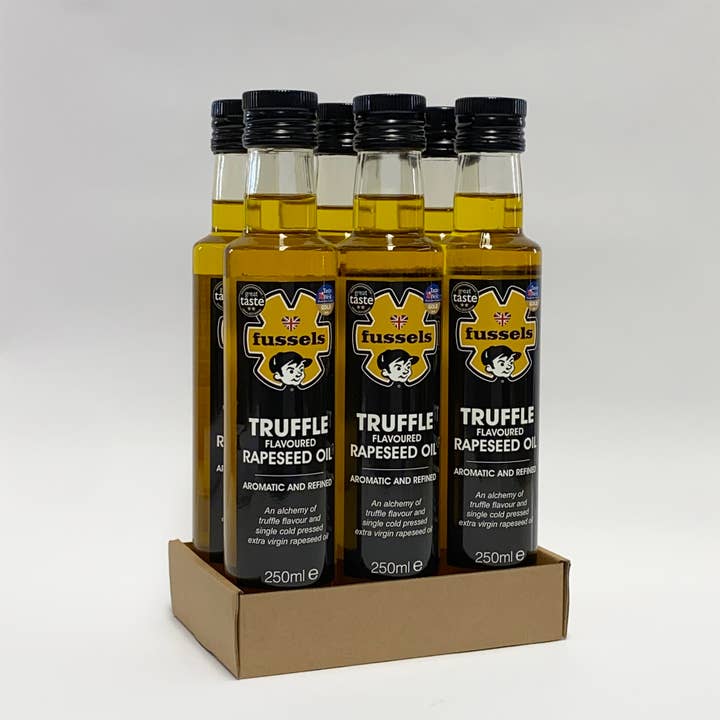 Fussels Sort Trøffel Infunderet Koldpresset Rapsolie - 6 x 250ml for engroshandel hos Fussels Fine Foods Ltd