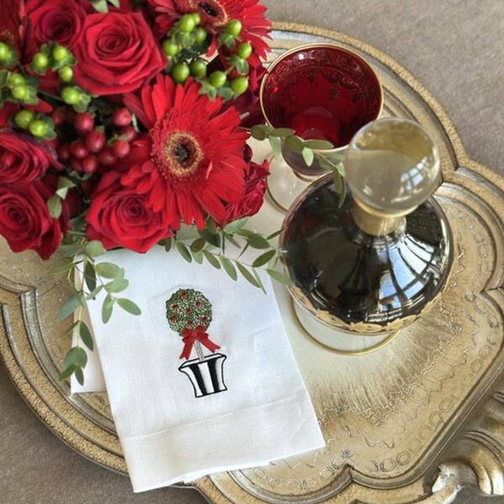 Arte Italica & Crown Linen Designs - Wholesale Tea Towel - Holiday Topiary Towel - New Christmas/Holiday1