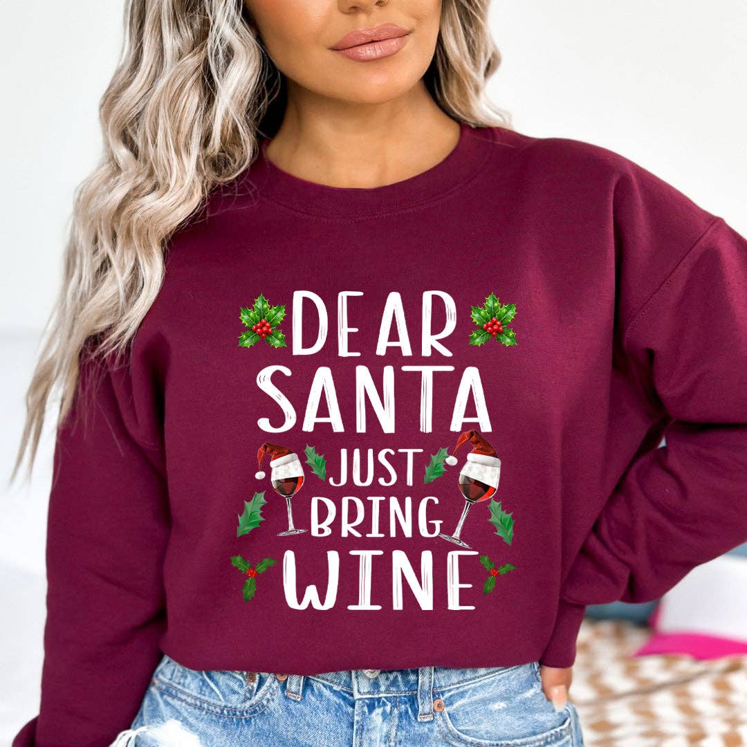 LA Shirt Company - Wholesale Graphic Sweatshirt - Women's - Dear Santa Just Bring Wine - Sweatshirt & Hoodie5