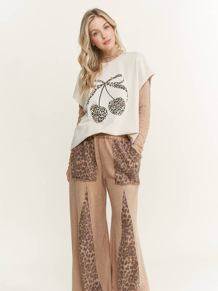 J.Her - Wholesale Pants - Women's - Mineral Washed Leopard Animal Print Flare Pants HP5783P1