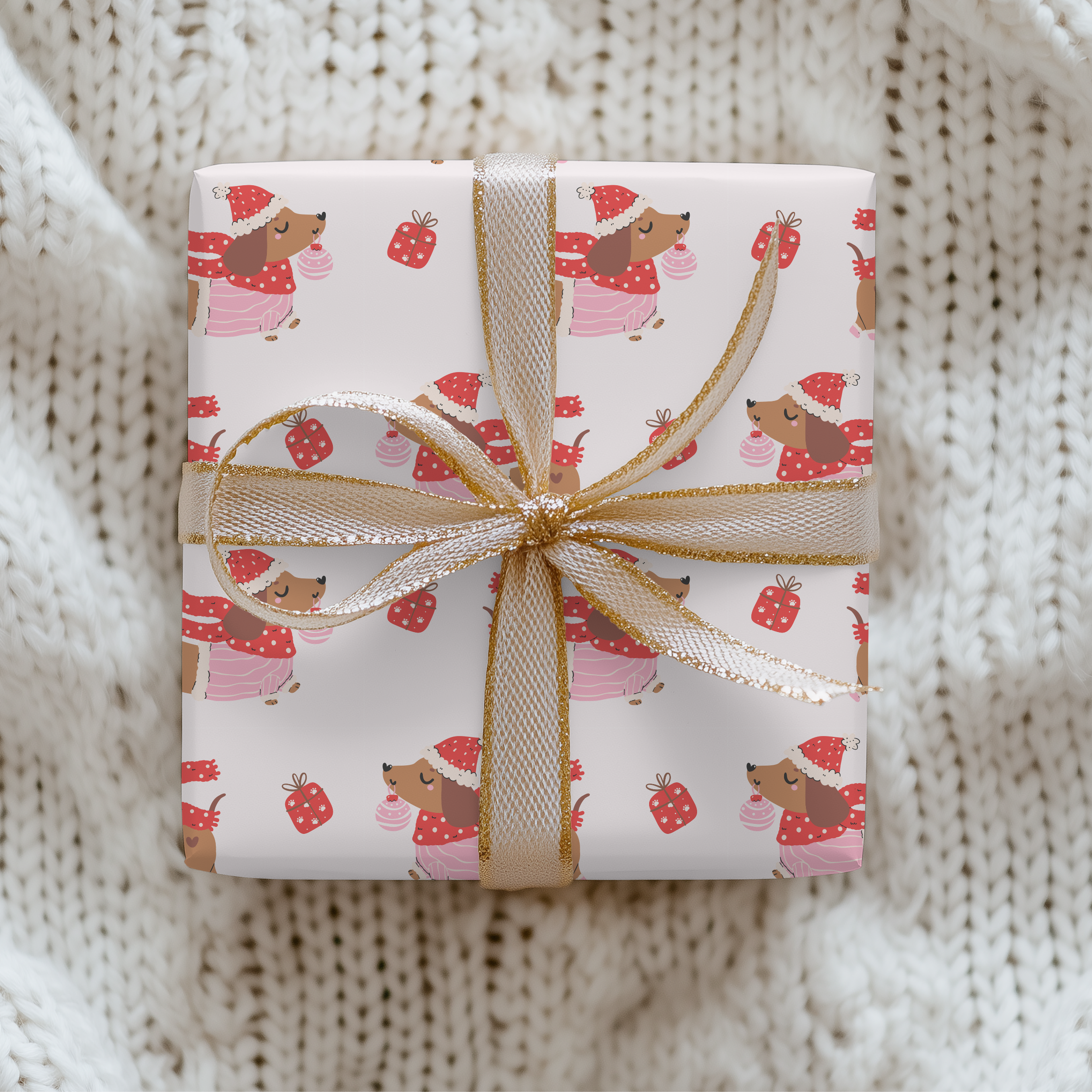 Lokipawz - Wholesale Flat Wrap - Dachshund Through the Snow – Cozy Pup Christmas Wrapping Paper5