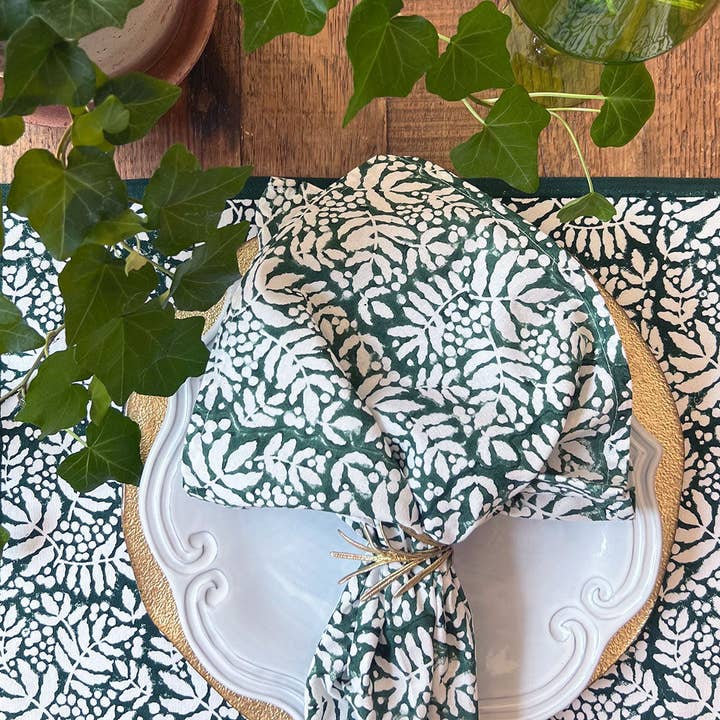 Christina Dickson Home - Wholesale Dinner & Cloth Napkin - Gathered Garden Napkins in Pine Green - Set of 4