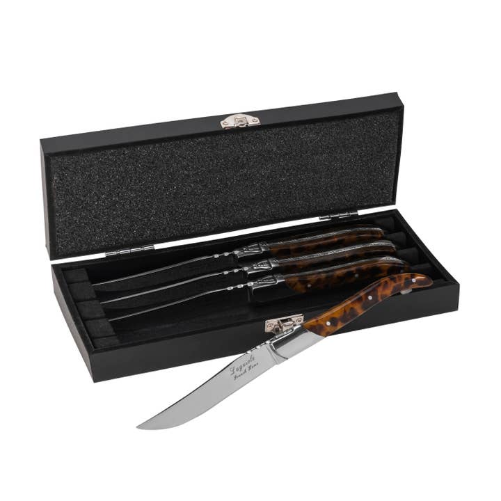French Home - Wholesale Knife Set - Tortoise Shell 4-Piece Laguiole Connoisseur Steak Knife Set