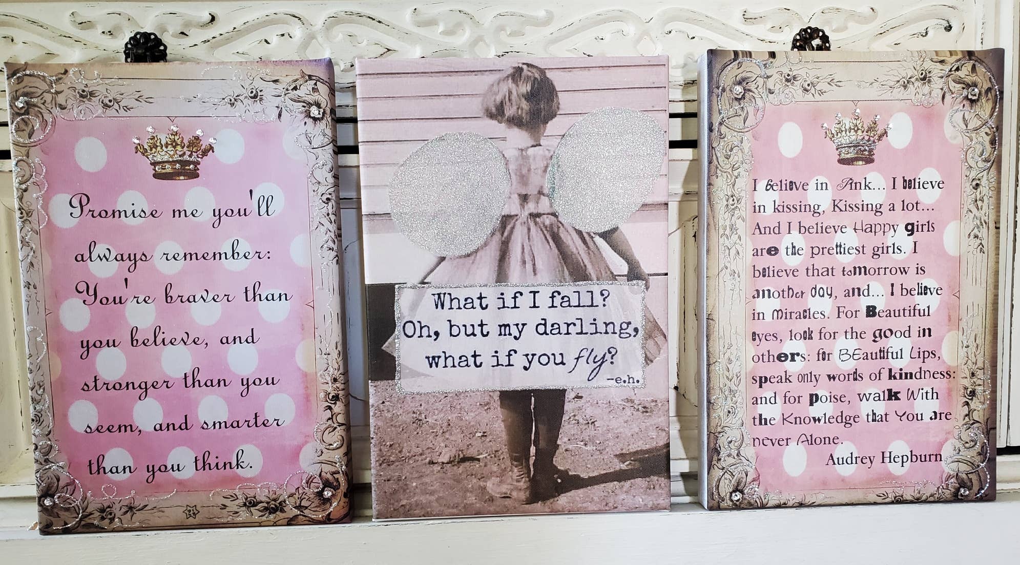 Little Heart Designs - Wholesale Sign - I Believe In Pink Audrey Hepburn Quote on Canvas1