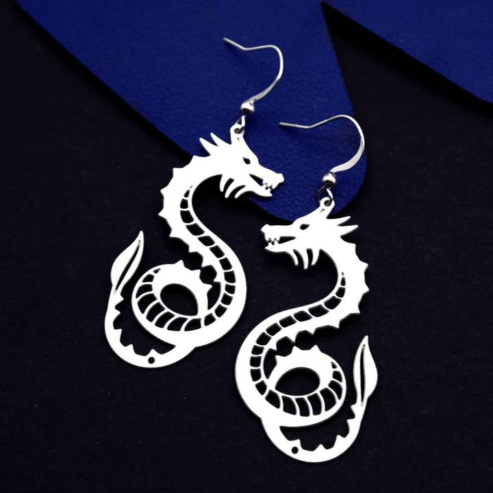 Mystical Dragon Stainless Steel Earrings for wholesale by HappyJewelrySupplies