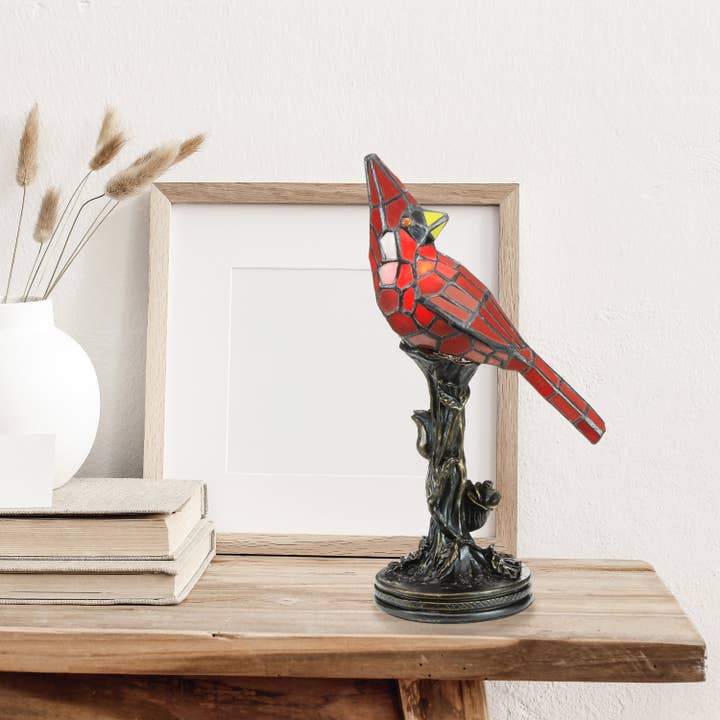 Skylar Red Stained Glass Bird Accent Lamp Skylar Red Stained Glass Bird Accent Lamp