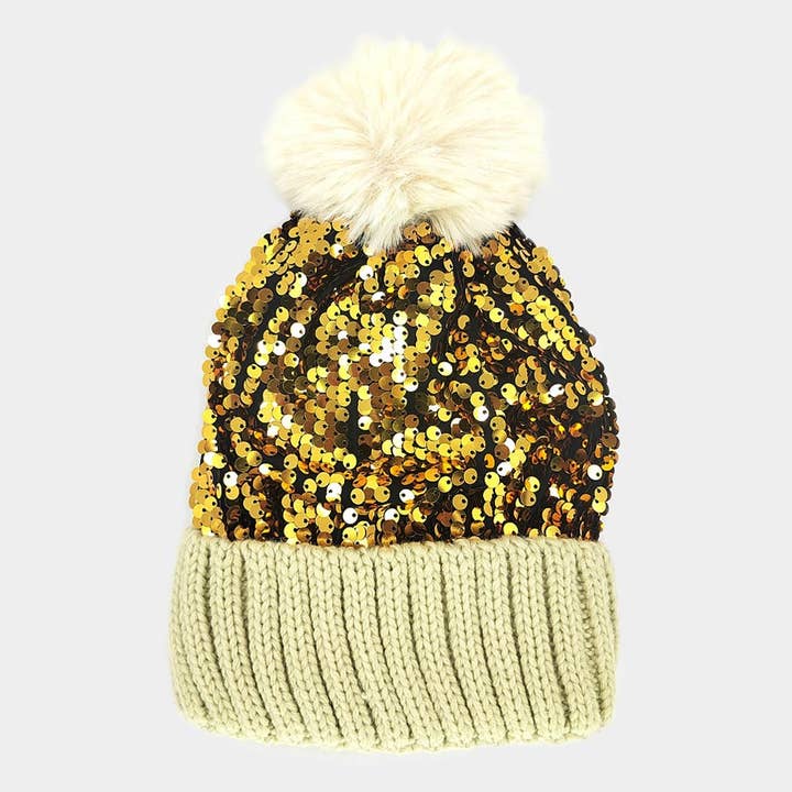 Wona Trading, Inc. - Wholesale Beanie - Women's - Sequin Pom Pom Knit Beanie Hat