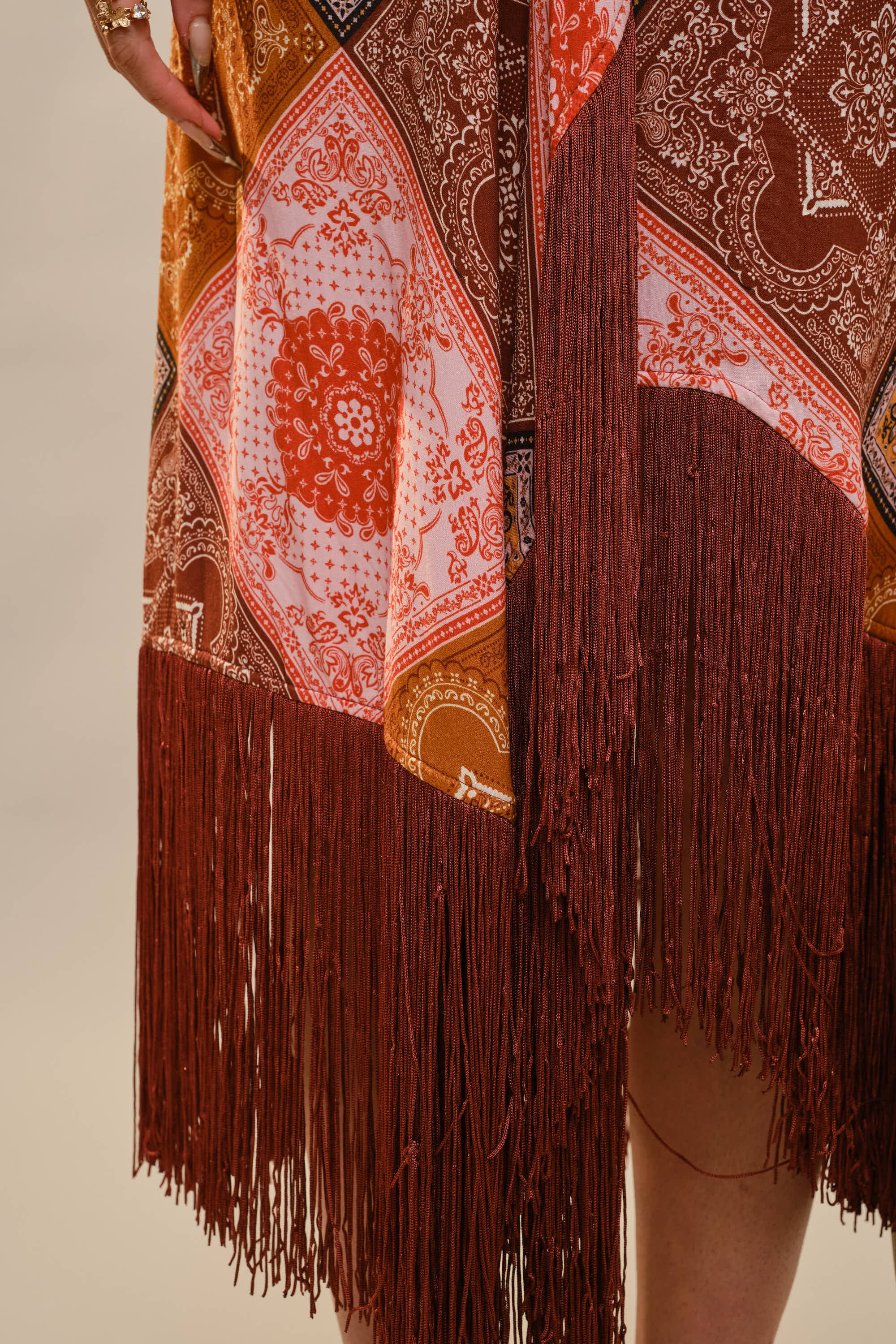 MULTI 37146D Patchwork Asymmetrical Fringe Hem Maxi Dress for wholesale on Faire4