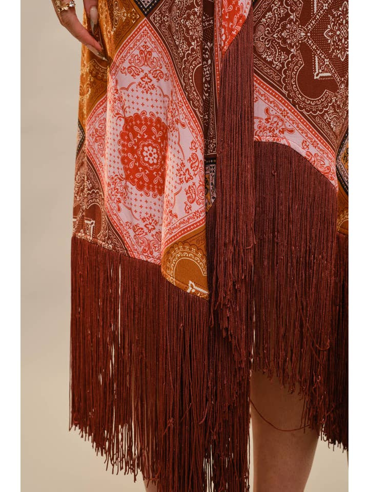 MULTI 37146D Patchwork Asymmetrical Fringe Hem Maxi Dress for wholesale on Faire4