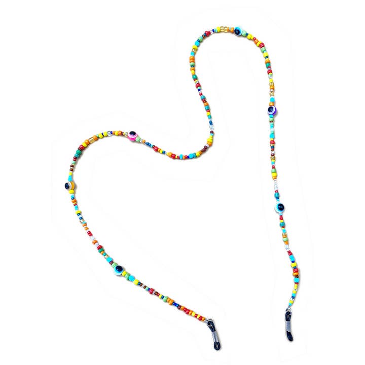MULTICOLOR RAINBOW COLORED RICE BEADS GLASSES LANYARD_CWMM1167 for wholesale on Faire4