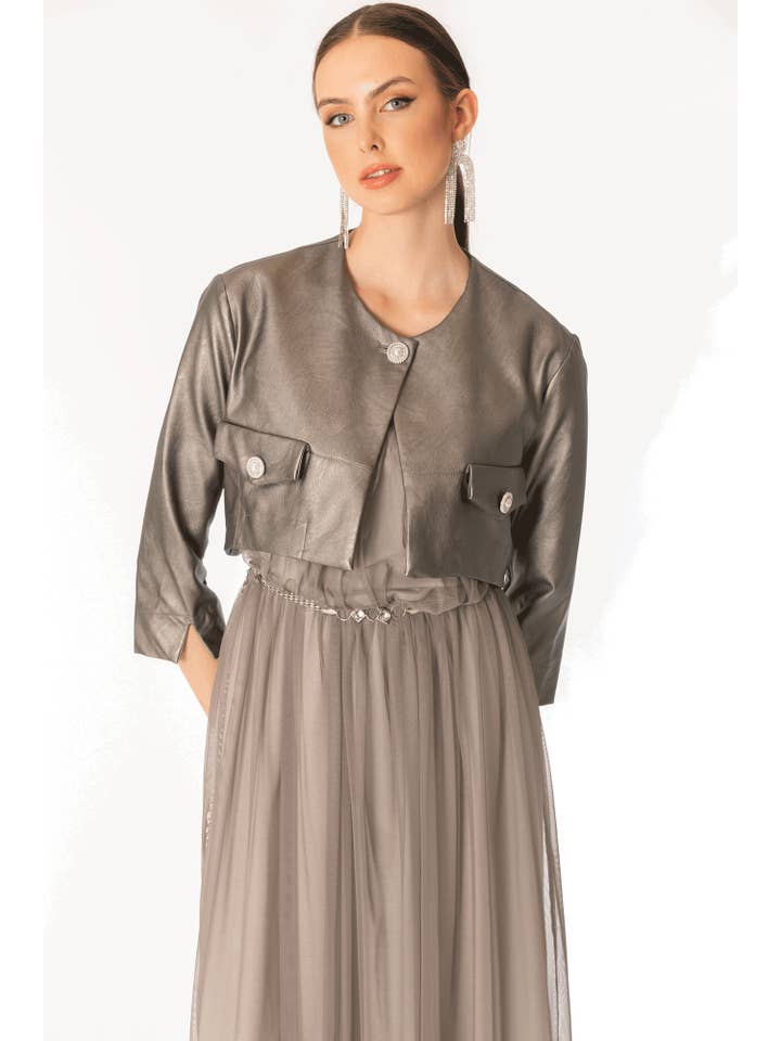 PEONY Faux Leather Shoulder Cover With Jewel Buttons 66% Pu 34% Vi for wholesale on Faire