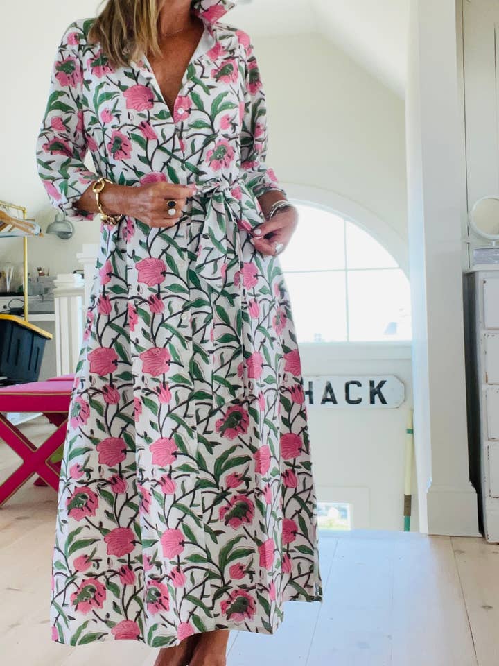 Pink Pineapple - Wholesale Dress - Women's - Hand Block Shirtdress in Beach Rose