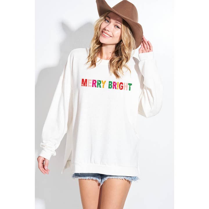 MARFIL Sudaderas trimezcla con estampado navideño de Merry Bright de venta al por mayor en Faire1