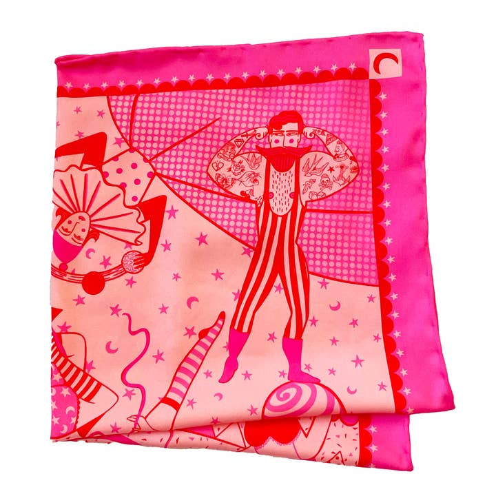 Su Owen - Wholesale Scarf - Unisex - Pink I Love the Circus Eco Neckerchief/Pocket Square