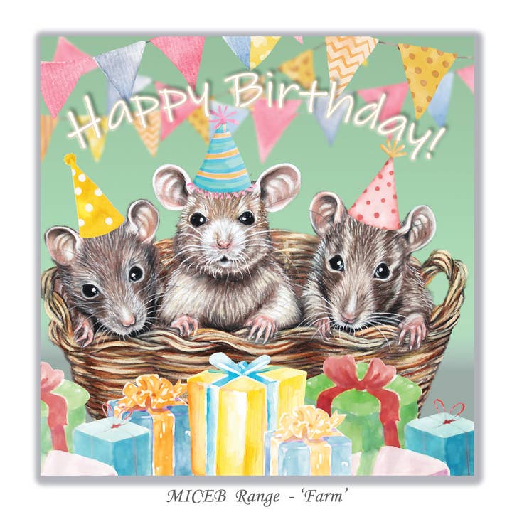 Biglietto di compleanno con mouse per la vendita all'ingrosso da parte di Irisha's Card Art