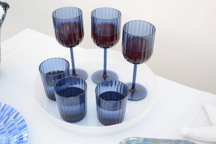 AULICA - Wholesale Wine Glass - Blue Acrylic Wine Glasses - Set of 6