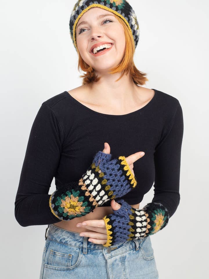 Granny Square Fingerless Mittens for wholesale by Lakhays Collection Inc.