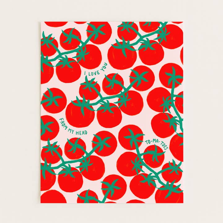 Love You From My Head Tomatoes Art Print Soft Pink for wholesale by Three Strands Design