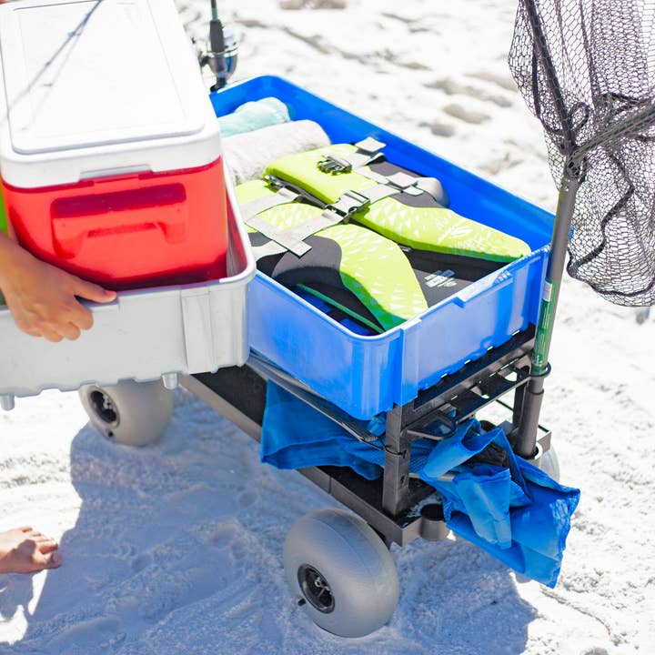 Mighty Max Cart – Acessórios de praia por atacado – Carro de Praia Dobrável de Dois Andares com Compartimento Azul de Polímero9