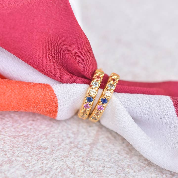 Tiramisu – wholesale Huggie earrings – Multi Sapphire Gold Plating 925 Sterling Silver Hoop Earring