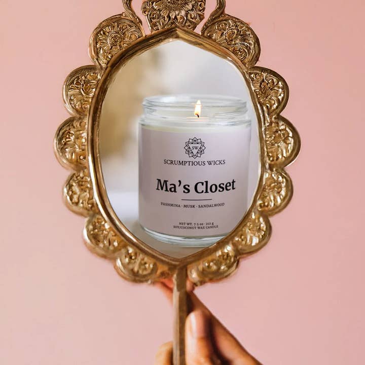 Scrumptious Wicks - Wholesale Jar/Filled Candle - "Ma's Closet" 7.5oz soy/coconut wax glass jar candle2