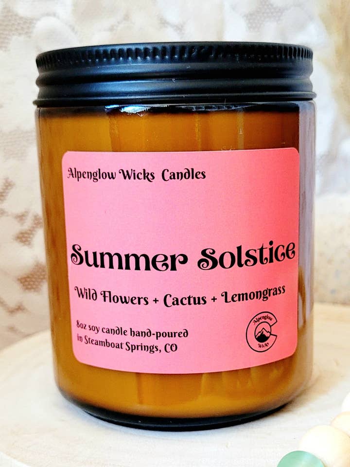 Summer Solstice 8oz Soy Candle for wholesale by Alpenglow Wicks Candles