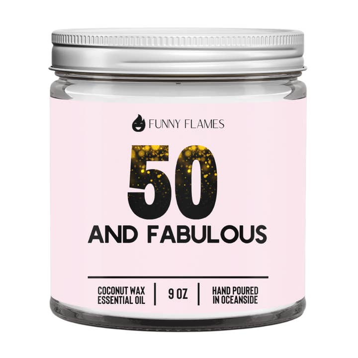 50 en fantastische kaars - verjaardagstaartkaars voor wholesale door Funny Flames Candle Co - Les Creme